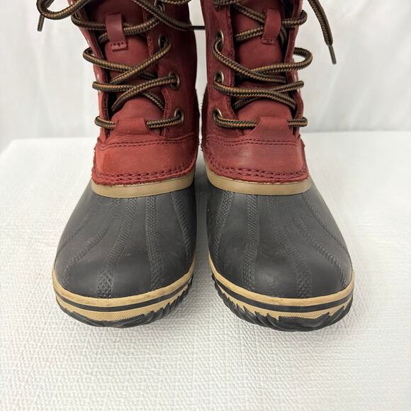 Sorel Boots Womens Size 7 Slimpack Lace II Red Leather Winter Snow Duck - Picture 5 of 10